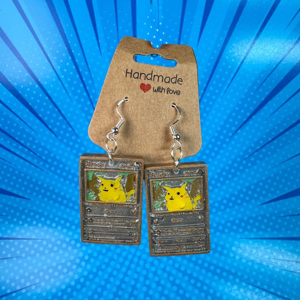 Pokémon Card Earrings – 3D Printed Pikachu Jewelry, Hand Pai...