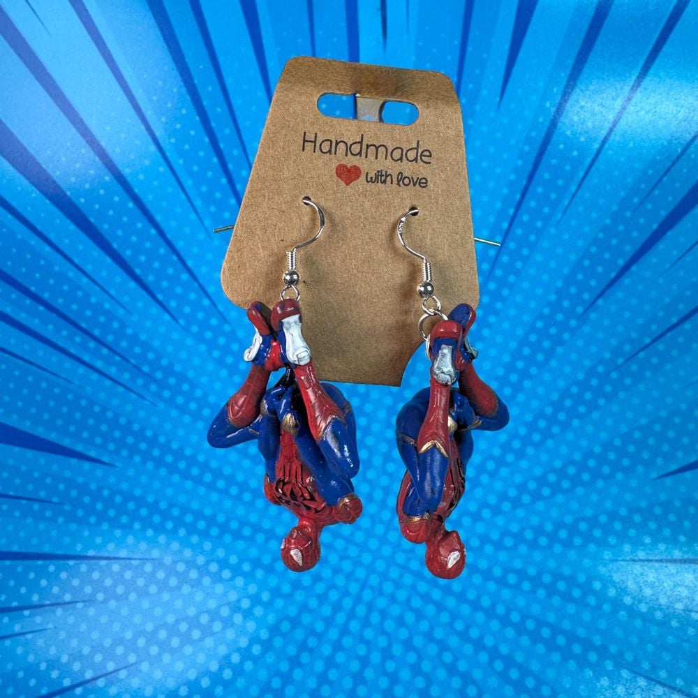 3D-Printed Spiderman Earrings | Handmade Superhero Dangle Ea...
