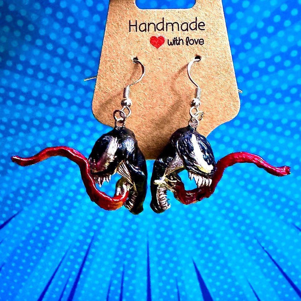 3D Printed Venom Earrings | Handmade Painted Marvel Symbiote...