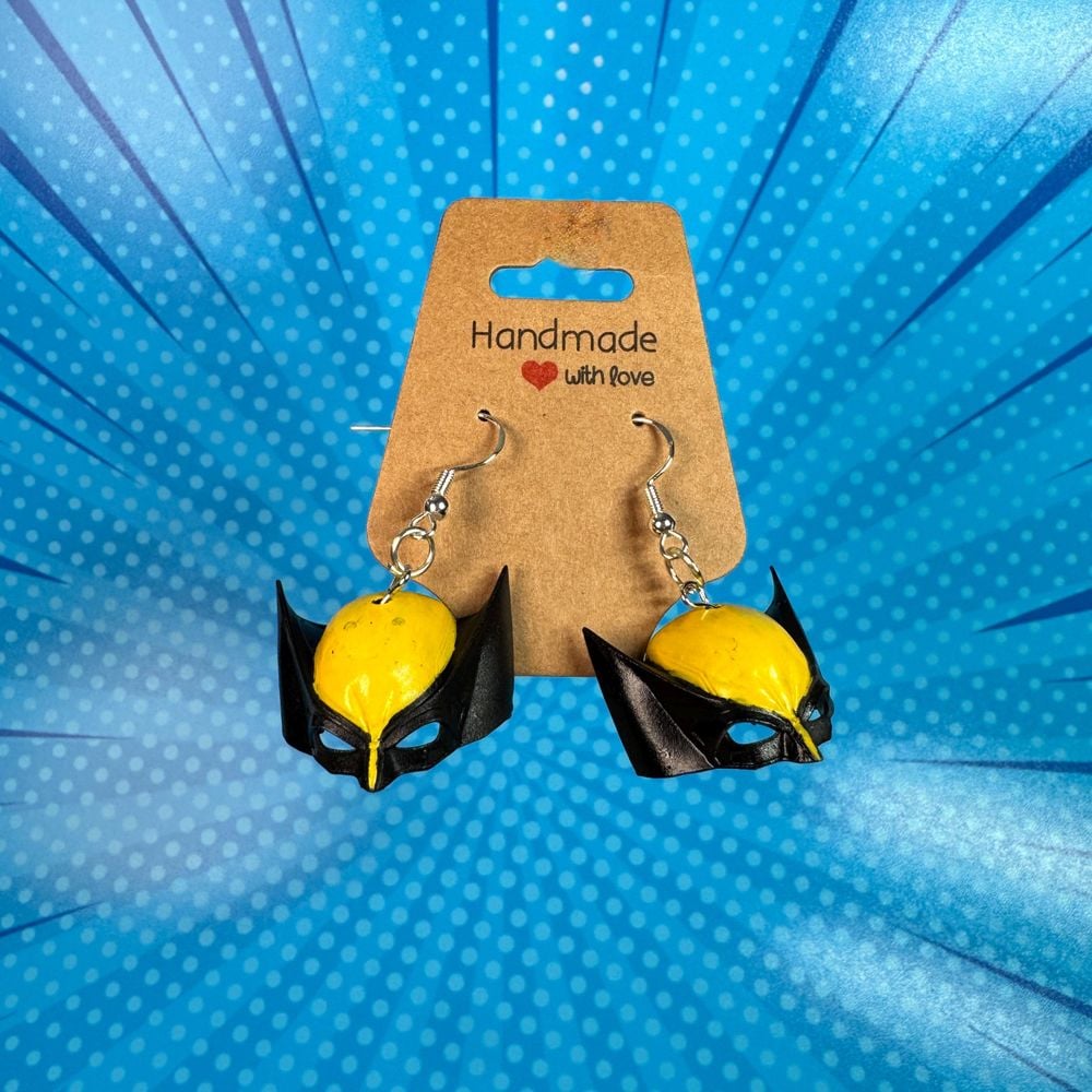 3D-Printed Wolverine cowl Earrings | Handmade Superhero Dang...